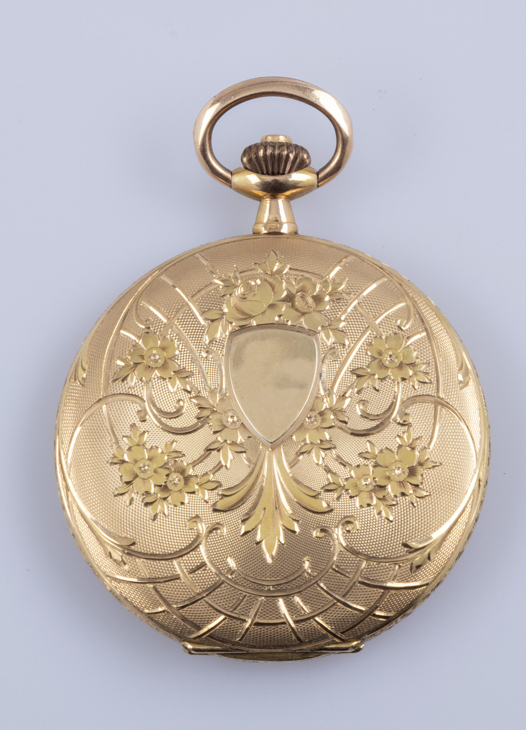 8102 – Savonette Taschenuhr aus 585er Gold – Florale Gravuren